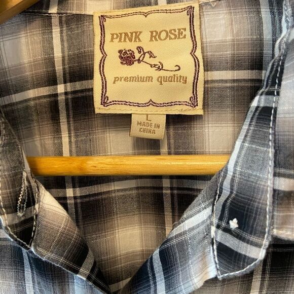 PINK ROSE Black,Grey&White Plaid Graphic Button Up - Picture 8 of 8